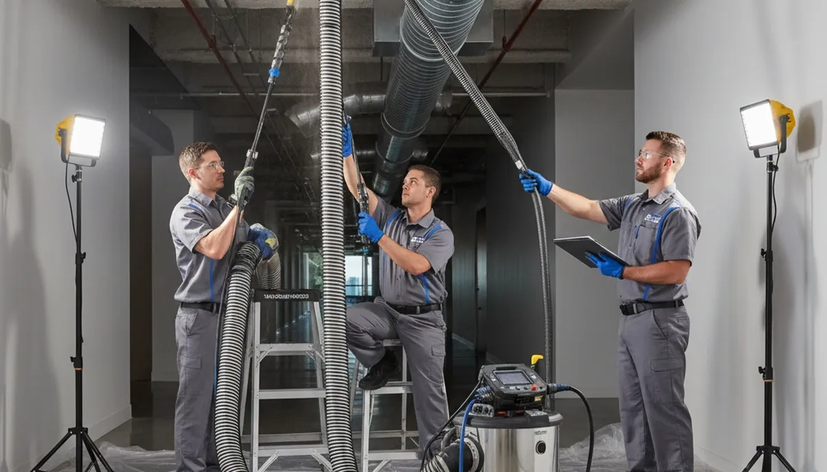 Technician cleaning home air ducts in Knoxville TN for Five Star Cooling HVAC service