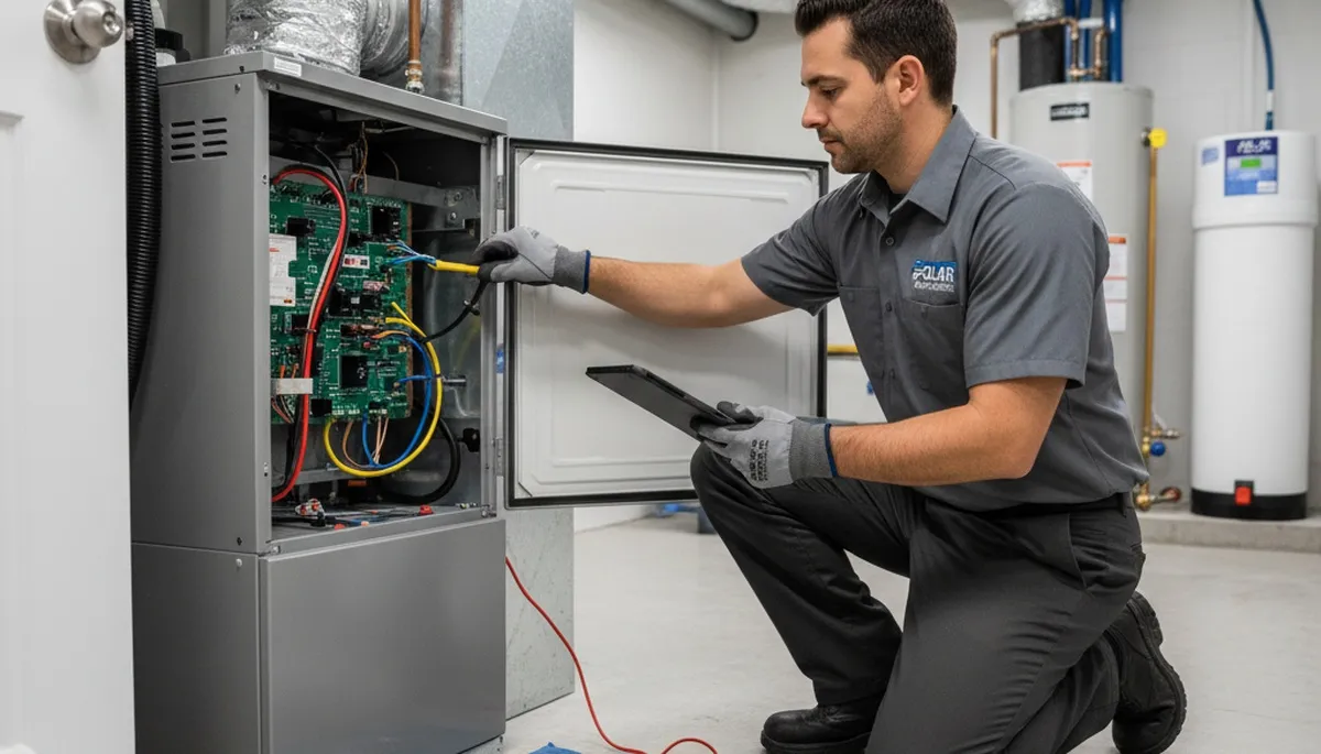 Technician performing furnace repair service in Knoxville, TN for Five Star Cooling